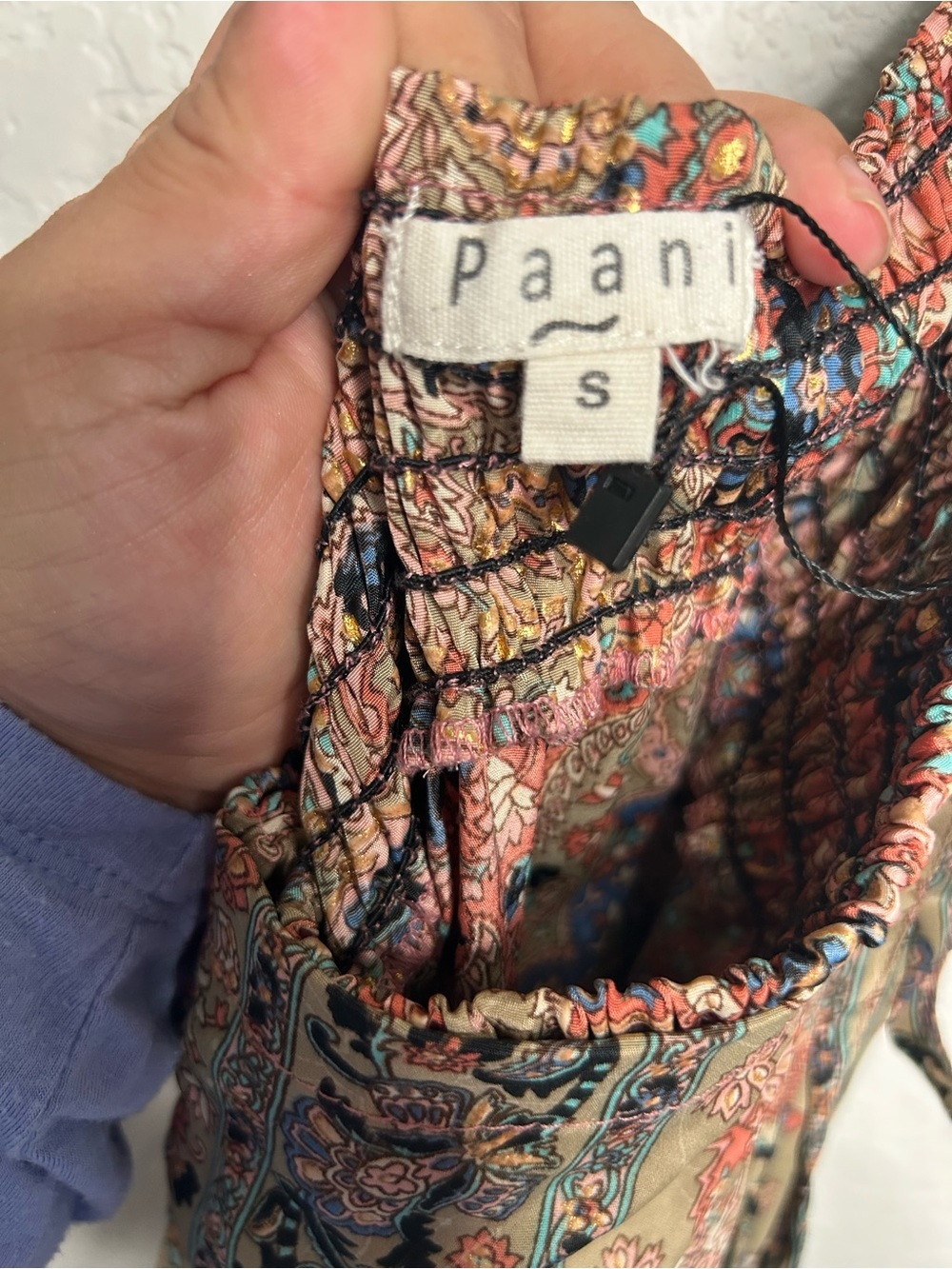 Paani Boho Paisley Metallic Wide Leg Palazzo Pants Tassel Tie Waist Size S - Picture 4 of 10